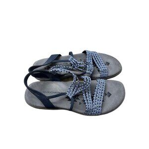 Skechers Sandals Women 8 Blue/Grey Reggae Memory Foam Slim Strappy Casual Ladies